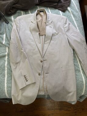 Stafford White Sport Coat with Grey Pin Stripes and Elbow Patches